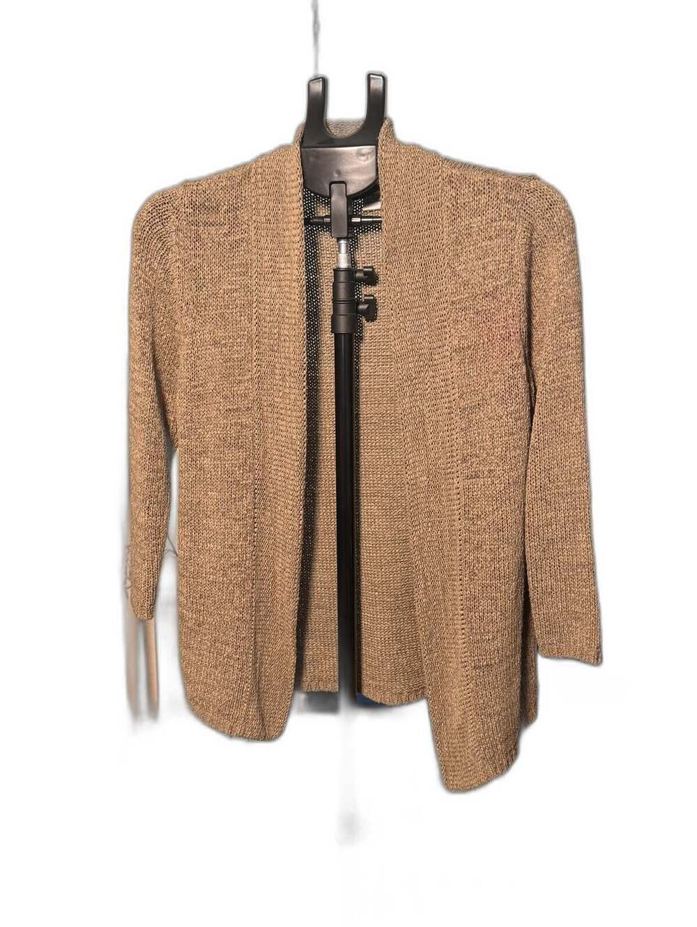 August Silk Ribbed Open Front Cardigan Womens M Tan